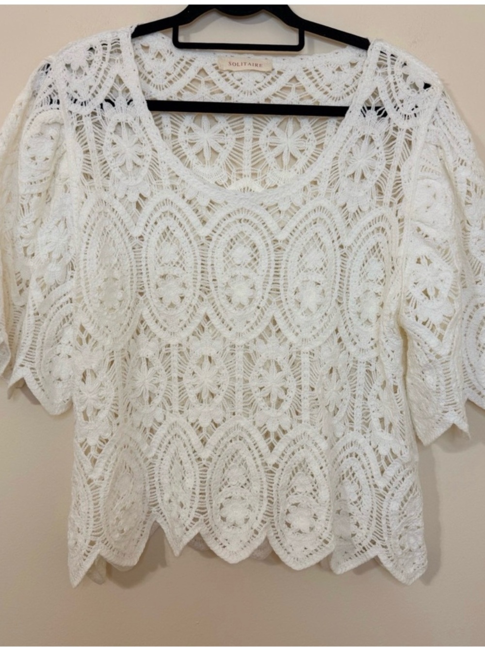 Solitaire White Crochet Blouse with Scalloped Detail